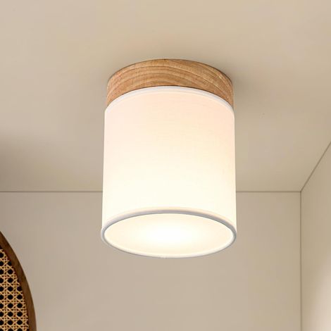 Deckenstrahler Aus Holz, E14-fassung, Max. 30 W, Weißer Stoffschirm, Retro-stil Für Wohnzimmer, Schlafzimmer Und Küche