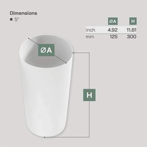 Rundes Lüftungsrohr 125 Mm, 30 Cm, Weißer Kunststoff Für Heizung Und Klimaanlage
