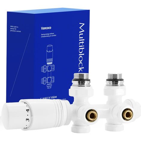 Universelles Weißes Multiblock-set, 50-mm-zentralanschluss, Thermostatventile Für Badezimmerheizkörper