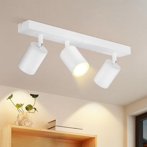 Deckenleuchte Mit 3 Drehbaren Gu10-strahlern (350°), Weißes Metall, Für Wohnzimmer-/flurbeleuchtung