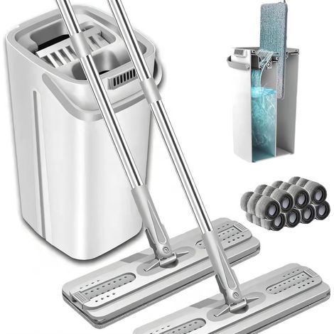 Mikrofaser-wischmopp-set, 2-kammer-auswringeimer, 360° Drehbarer Kopf, 8 Ersatzpads, Bodenreinigung