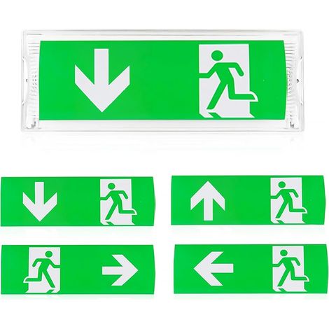Led-notleuchte, Schutzart Ip65, 3 Stunden Akkulaufzeit, 4 Piktogramme, Notausgangsschild, Wandmontage