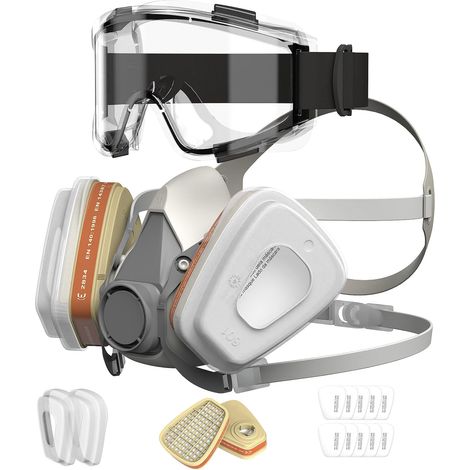 A1p2 Schutzmaske, Weiches Silikon, Mit Antibeschlagbrille, Ersatzfiltern, Zum Lackieren Und Schleifen