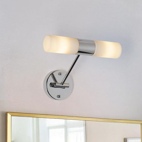 Wandleuchte, Opalglas, Verchromtes Metall, Verstellbarer Arm, Doppelleuchte, Schutzart Ip44, Badezimmer