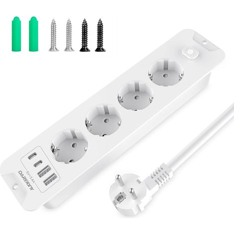 Unterputz-steckdosenleiste, 4 Steckdosen, 2 Usb-c-anschlüsse, Schalter, Überspannungsschutz, Büroküche