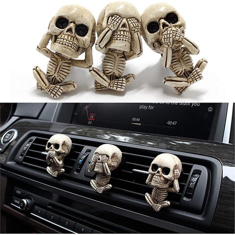 3-teiliges Sortiment An Tor-accessoires, 6 X 3 Cm Großer Totenkopf-diffusor Aus Kunstharz, Lüftungsschlitzclip Fürs Auto, Halloween-auto-innendekoration