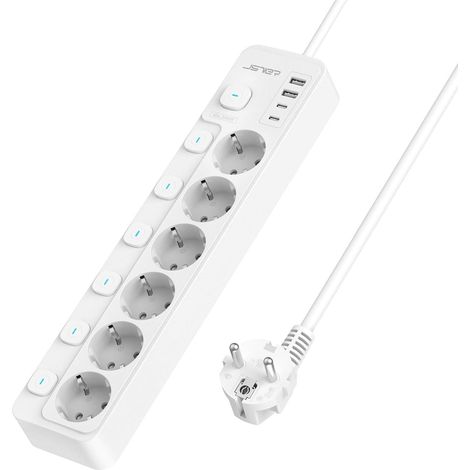 Steckdosenleiste Mit 6 Steckdosen, Einzelschalter, 4 Usb-anschlüssen, 2 M Kabel, Für Zuhause, Büro Und Küche