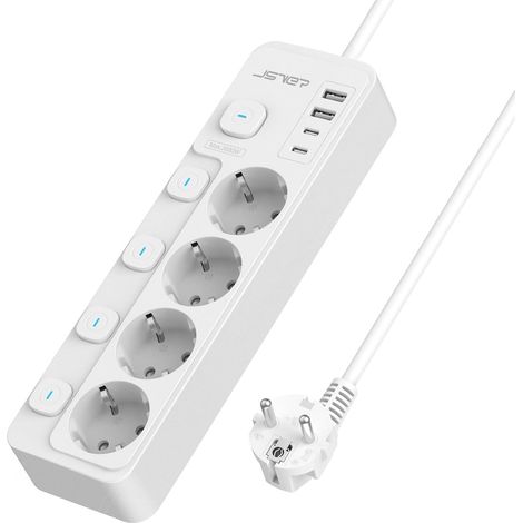 Steckdosenleiste Mit 4 Steckdosen, Einzelschalter, 4 Usb-anschlüssen Und 2 M Ladekabel Für Zuhause Oder Büro