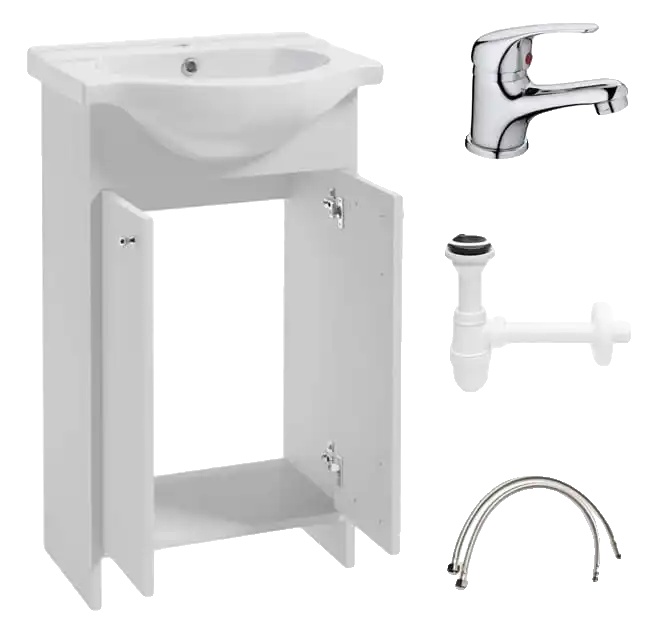 Waschtisch Mit Waschbecken, 50 Cm Breit, Freistehend, Holzrahmen, Melaminplatten-design, Moderner, Kompakter Stil