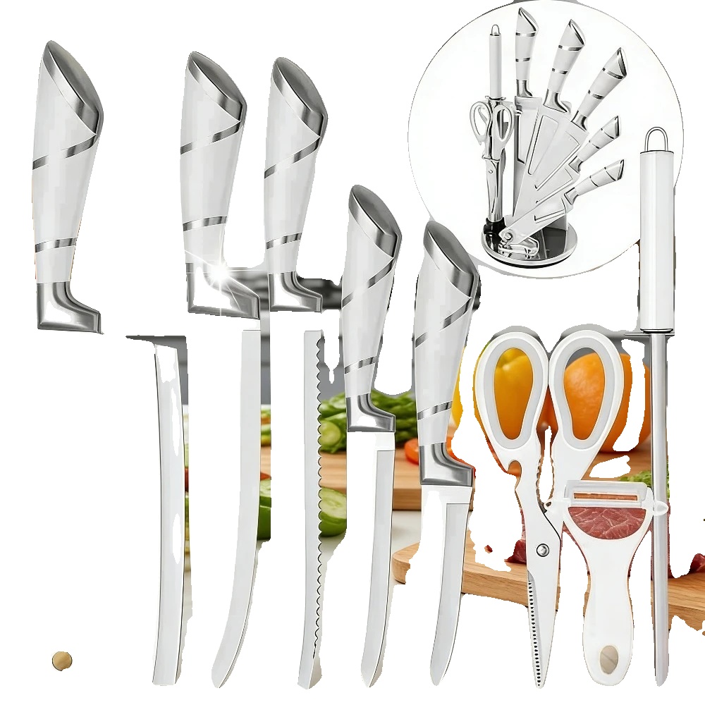 Küchenmesserset, 3cr13-edelstahl, Klingenlänge 18 Cm, Grifflänge 13,5 Cm, Klingenwinkel 60°, Minimalistisches Design