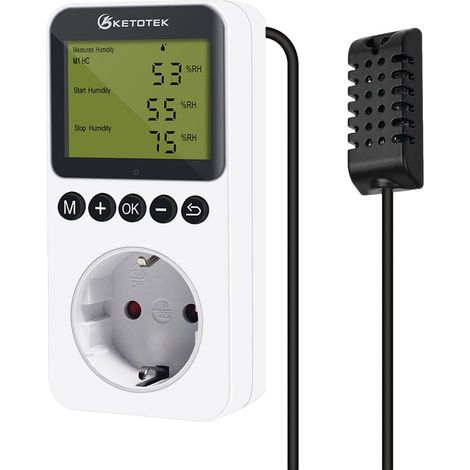 Digitaler Hygrostatstecker, Feuchtigkeitsregler 20–95 %, Inklusive Sonde, Für Terrarien, Gewächshäuser Und Inkubatoren