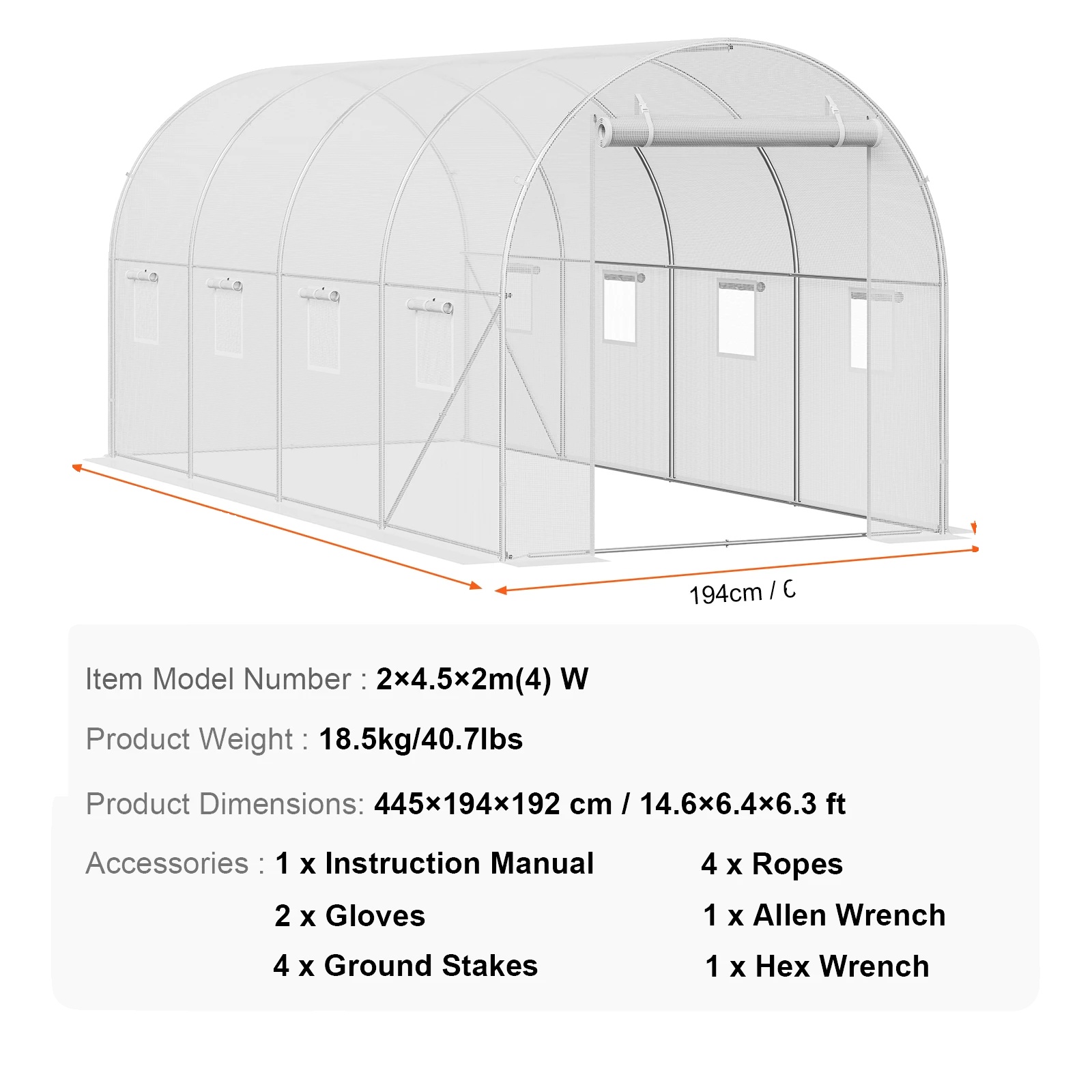 Gewächshaus, Stabiles Gestell, Effiziente Belüftung, 15x7x7 Weiß