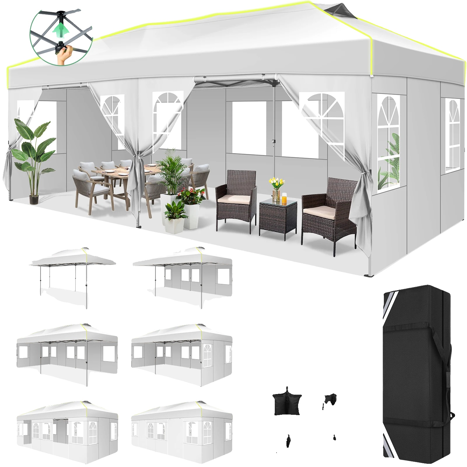 Pavillon, Patentiertes Montagesystem, Wasserdicht Und Uv-beständig, Weiss, 3 X 6 M