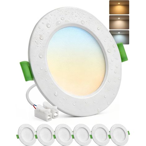6er-set Led-einbaustrahler, Schutzart Ip44, 5 W, 3 Farbtemperaturen, 68–80 Mm Einbauöffnung, Für Bad Und Küche