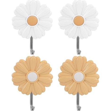 4er-set Dekorative Klebehaken Mit Gänseblümchen-motiv Fürs Kinderzimmer, Kein Bohren Erforderlich, Starker Kleber Für Handtücher, Schlüssel Und Kleidung