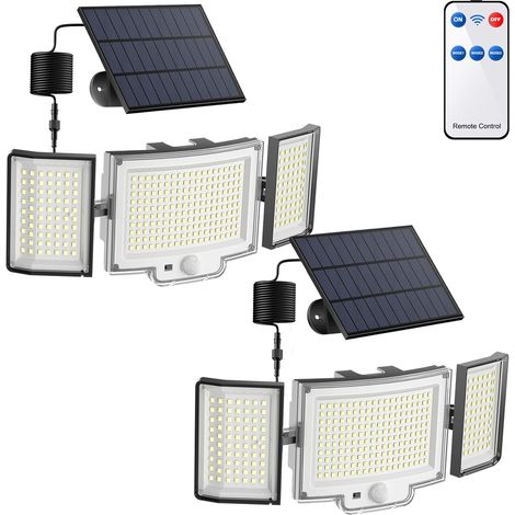 2er-pack Solarstrahler Mit 328 Leds, Fernbedienung, 3 Modi, Bewegungsmelder, 5 M Kabel, Wasserdicht, Für Den Außenbereich