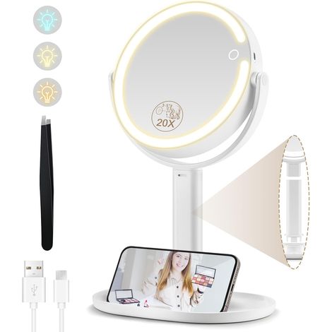 Vergrößerungsspiegel Mit 64 Leds, 3 Farben, 360°-drehung, 2000-mah-akku, Reise-make-up