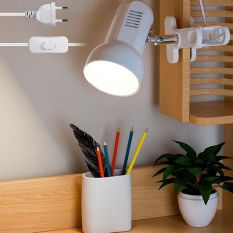 Verstellbare Klemmleuchte: E27 Keramikfassung, Weiße Klemm-schreibtischlampe Mit Stecker Und Schalter, Nachttischlampe Zum Lesen, Arbeiten Und Lernen (leuchtmittel Nicht Enthalten)