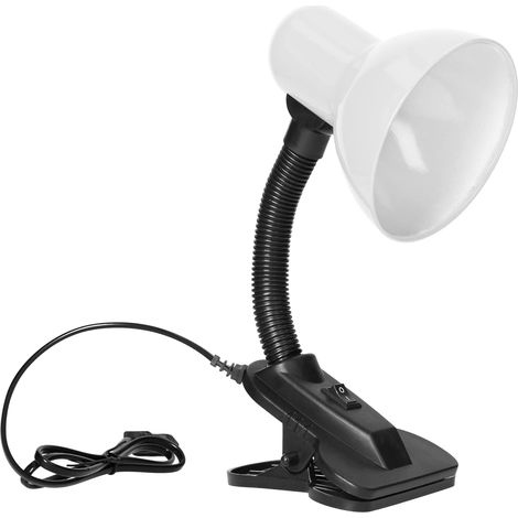 Virone Latsa 10w Leselampe Fürs Bett E27 Mit Klemme Und Schalter, Stahl + Flexibler Kunststoff, 90cm Kabellänge (weiß)