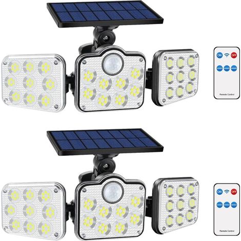 Set Mit 2 Solar-flutlichtern Für Den Außenbereich, 138 Leds, 2200 Lm, Mit Fernbedienung, Wasserdicht (ip65), 3 Verstellbare Köpfe (270°), Kabellose Sicherheitsbeleuchtung Für Garage, Terrasse, Veranda