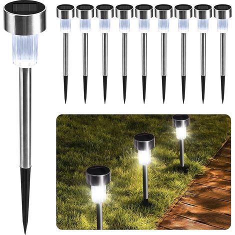 Set Mit 10 Wasserdichten Und Wiederaufladbaren Led-solar-gartenleuchten Aus Edelstahl Für Die Wegbeleuchtung, Solar-gartenleuchten Für Den Außenbereich (weiß)