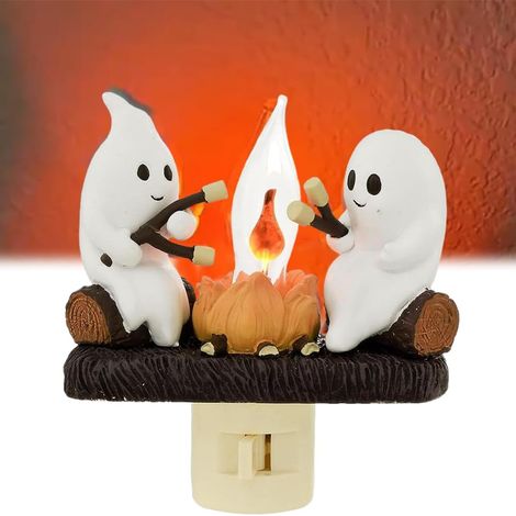 Halloween-geister-nachtlicht Mit Lagerfeuermotiv, Halloween-geister-kürbis-nachtlicht Mit Led-birne, Halloween-schlafzimmerdekorationen