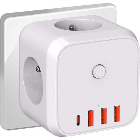 7-in-1-würfelsteckdosenleiste Mit Überlast- Und Überspannungsschutz, 4000 W/16 A, Mit Schutzabdeckung, Tragbar, Für Büro Und Reisen – Weiß
