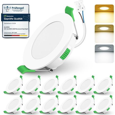 Set Mit 12 Led-einbaustrahlern, 68 Mm, 220–240 V Wechselstrom, 4 W, Einstellbare Farbtemperatur (3000 K, 4000 K, 6500 K), Schutzart Ip44, Geeignet Für Badezimmer, Wohnzimmer Und Küche, Weiß, Rund