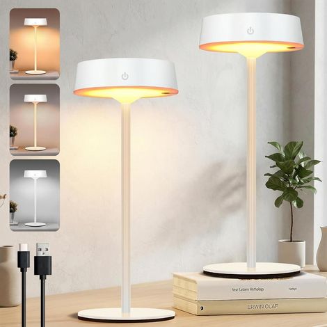 Kabellose Und Solarbetriebene Led-tischleuchte Für Den Außenbereich Mit Touch-schalter, Usb-aufladbar, 3 Farbtemperaturen, Stufenlos Dimmbar Für Den Innen- Und Außenbereich (weiß, 2er-pack)