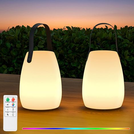 Set Mit 2 Kabellosen Outdoor-tischlampen, 8 Farben, Dimmbar, Wiederaufladbar, Batteriebetriebene Led Mit Fernbedienung, Ip44, Für Camping, Garten, Balkon, Terrasse (kleiner Silikongriff) [energieklass