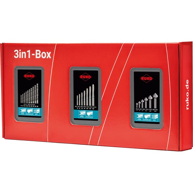 3in1-Box hss - Bohren, schneiden, senken - Komplettset für Gewindeschneiden – 131003 - Ruko