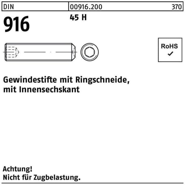 Reyher - Gewindestift din 916 Ringschn./Innen-6-Kant m 4 x 10 45 h