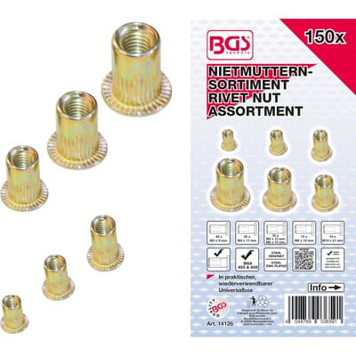 Nietmuttern-Sortiment verzinkter Stahl 150-tlg.