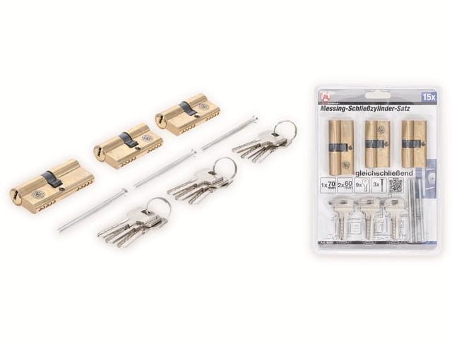 Messing-Schließzylinder-Satz gleichschließend 15-tlg.