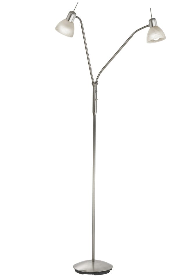 Led Stehleuchte 2-f.Daytona Nickel,Glas alab. Weiss incl.2xE14,3W,LED H:152cm,Glas 10cm,mit Flexarm getrennt schaltbar