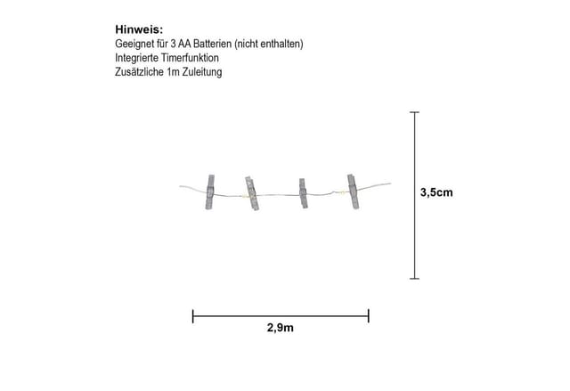 Star Trading Lichterkette Clippy, Klammern, Transparent, led, Warmweiß, Innenraum, 2,9 Meter