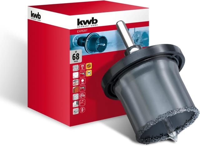 kwb Lochsägen Set ø 68 mm mit hoher Schneidleistung, langer Lebensdauer, großer Schnitttiefe von 55 mm, hartmetallbestücktem Zentrierbohrer und