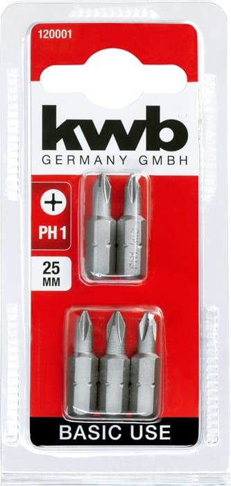 KWB - 5 x Standard Bits 25mm PH1 Grundanwendung 120001 (1/4', iso 1173, c 6.3)