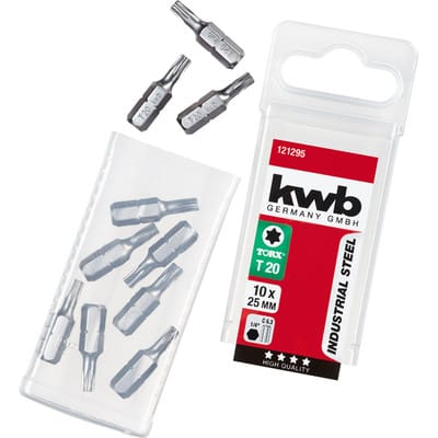 KWB - 10x Torx 20 Industrial Steel Bit-Set, 25mm Bits, 1/4'' Außensechskant - 121295