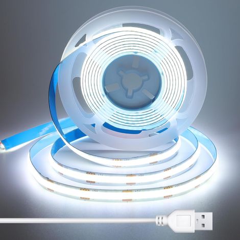M Usb-cob-led-streifen Mit 1,5 M Kabel, Kaltweißes Led-licht, 8 Mm Breit, Farbwiedergabeindex (cri) 92+, Flexibel Und Selbstklebend, Für Die Hintergrundbeleuchtung Von Büros, Bildschirmen, Wohnwagen,