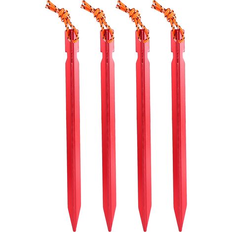 Set Mit 4 18 Cm Langen Heringen Aus Aluminiumlegierung Mit Abspannleine (rot)