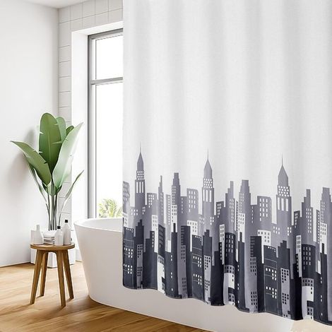 Wasserdichter, Strapazierfähiger Und Schimmelresistenter Duschvorhang Aus Polyester Mit 12 Haken, Badezimmervorhang, Maschinenwaschbar, 180 Cm X 200 Cm, Weiß/schwarz