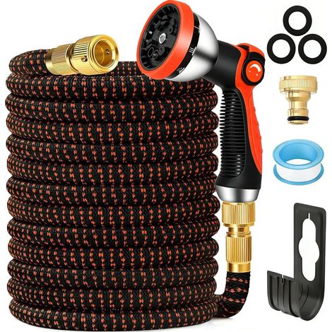 15 M Langer, Dehnbarer Gartenschlauch – Extra Stark – 3750d Mit 10 Sprühmustern, Passend Für 1/2"- Und 3/4"-wasserhähne, Robuste Metallanschlüsse Für Garten, Bewässerung Und Reinigung