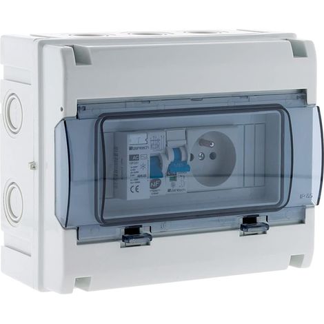 Ip65-elektrogehäuse Mit 8 Modulen, Din-schiene, 16-a-leistungsschalter Und Steckdose Für Poolgehäuse