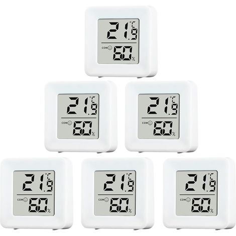 6-teiliges Digitales Thermometer-hygrometer-set Mit Lcd-anzeige, Temperatur- Und Feuchtigkeitssensor Von -10 °c Bis 70 °c, Für Babyzimmer, Wohnzimmer, Büro