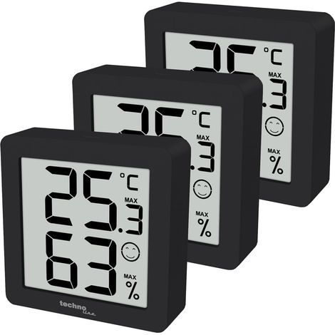 Set Mit 3 Magnetischen Thermometer-hygrometern Mit Lcd-innenanzeige, Schwarz