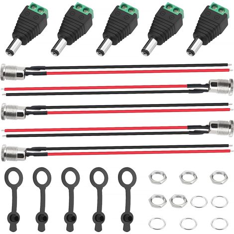5-teiliges Dc-steckverbinder-set, 5,5 X 2,1 Mm, Weiblicher Drahtstecker, Wasserdichte Kappe, Für Elektronik