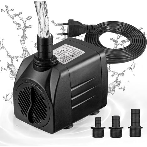Mini-wasserpumpe (1800 L/h, 25 W) – Teichpumpe / Brunnenpumpe / Aquarienpumpe – Maximale Sprühhöhe: 2 M – Saugnäpfe An Der Unterseite – 1,8 M Langes Netzkabel Mit 3 Düsen – Leise