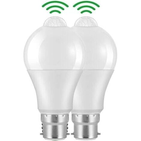 2er-pack B22-bajonett-led-bewegungsmelderlampen, 12 W, 1020 Lm, Kaltweiß 6000 K, Cir 85, Ip42 Wasserdicht, Energiesparend, Nicht Dimmbar, Mit Bewegungsmelder