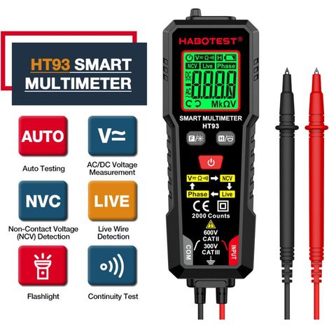 Habotest Ht93 Digitalmultimeter, Spannungsprüfer, 2000 Zähler, Automatische Bereichswahl, Präzise Ac/dc-widerstandsmessung, Mit Ncv-spannungsprüfung An Stromführenden Leitungen